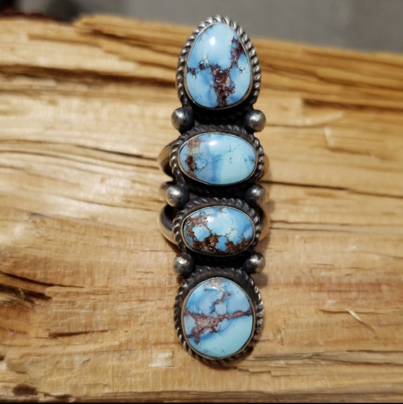 Native American Jewelry - SOLD Golden Hills Turquoise Sterling Ring Sz 6